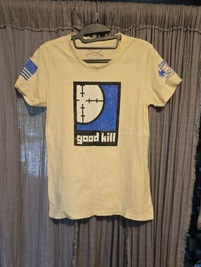 Grunt Style Cream Tee with Blue-Gray Print